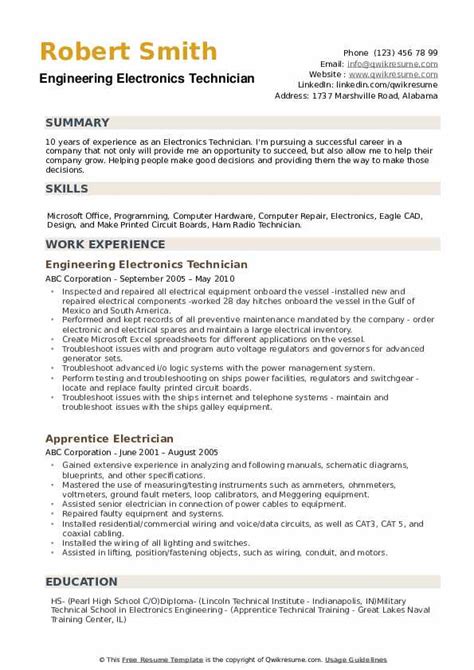 electronic technician resume examples